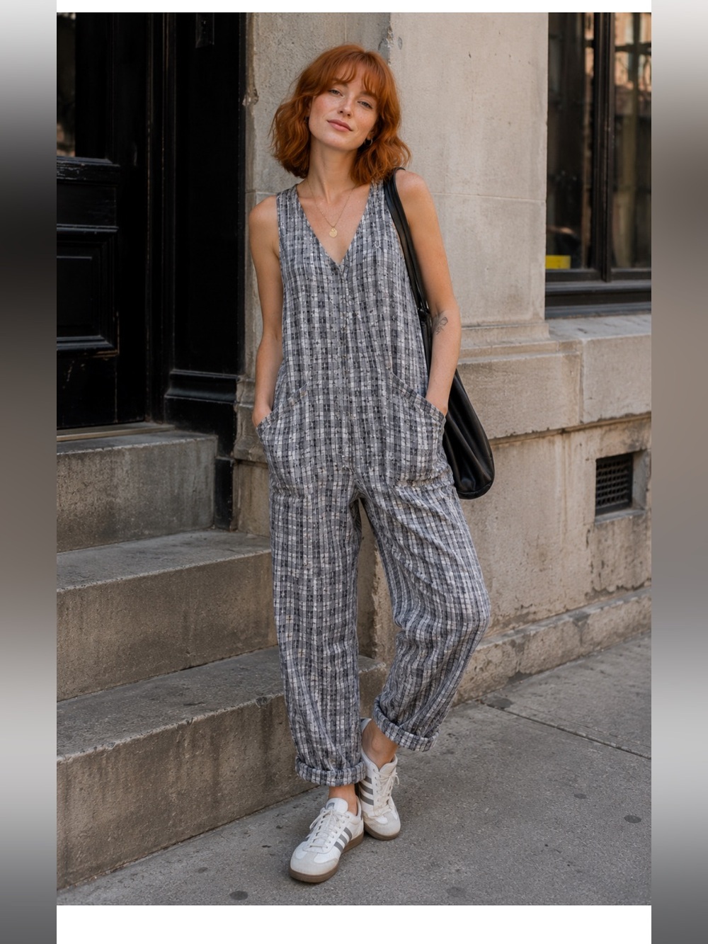 Topshop plaid jumpsuit with pockets
